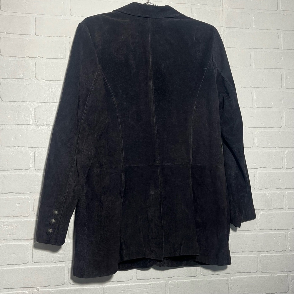 Denim & Company Womens Leather Blazer Dark Grey Button Front Classic Large - Picture 8 of 13